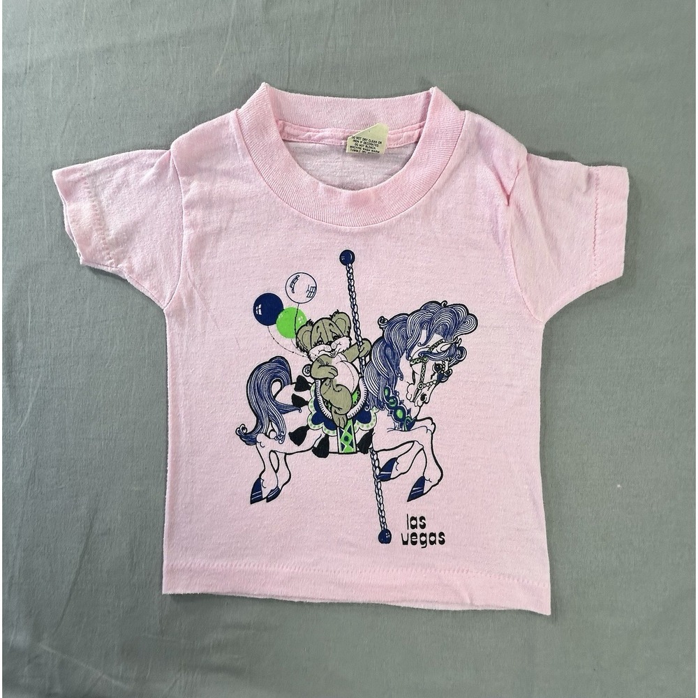 Vintage 80's Junior Stars Pink Las Vegas Bear On Carousel Toddler 2T/3T